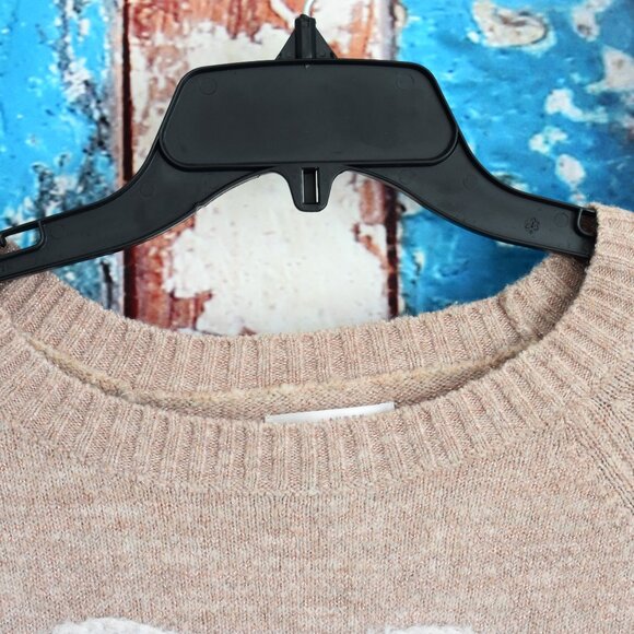 Women's Lauren Conrad Sweater Long Sleeve Heart MEDIUM Taupe Cream - Picture 3 of 13